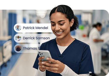 Nurse reviewing assigned patients with shift summary on Nurse Mobile