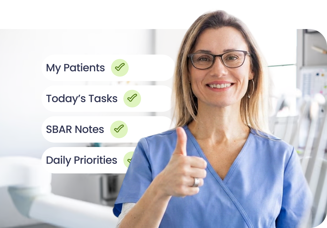 Same nurse, different surface — patients, tasks, SBAR notes, and daily priorities